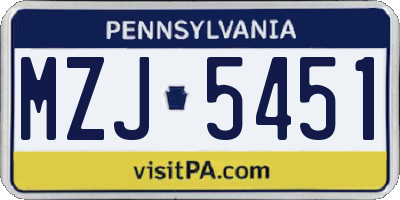 PA license plate MZJ5451
