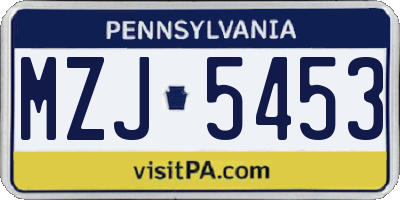 PA license plate MZJ5453