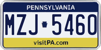PA license plate MZJ5460