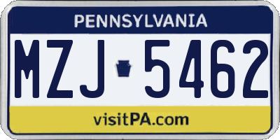 PA license plate MZJ5462