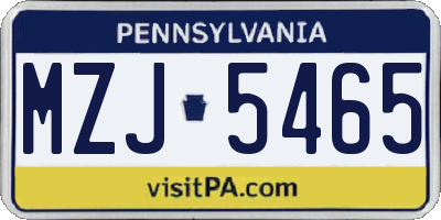 PA license plate MZJ5465