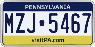PA license plate MZJ5467
