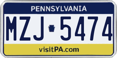 PA license plate MZJ5474