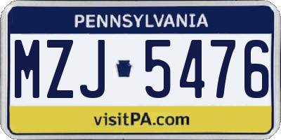 PA license plate MZJ5476