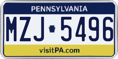 PA license plate MZJ5496