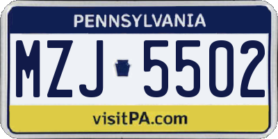 PA license plate MZJ5502