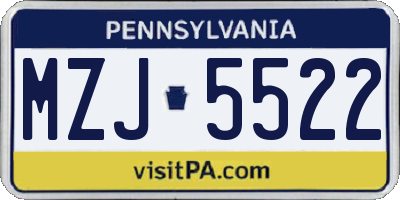PA license plate MZJ5522