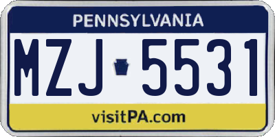 PA license plate MZJ5531