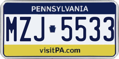 PA license plate MZJ5533