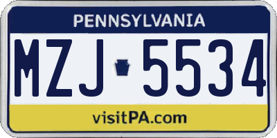 PA license plate MZJ5534