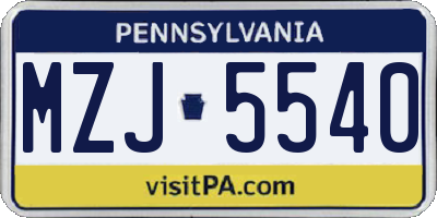 PA license plate MZJ5540