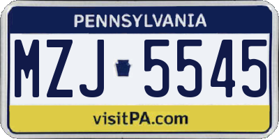 PA license plate MZJ5545