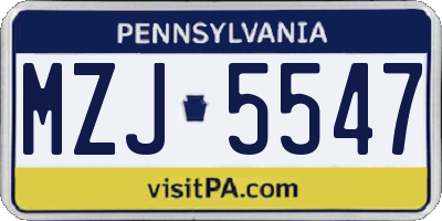 PA license plate MZJ5547