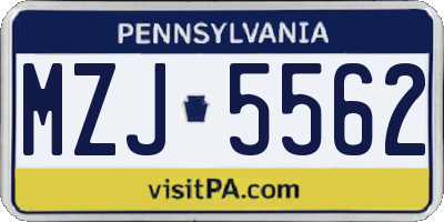PA license plate MZJ5562