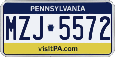 PA license plate MZJ5572