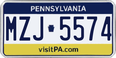 PA license plate MZJ5574