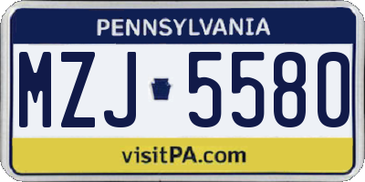 PA license plate MZJ5580