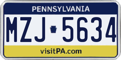 PA license plate MZJ5634