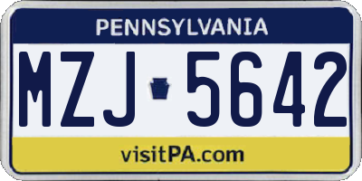 PA license plate MZJ5642