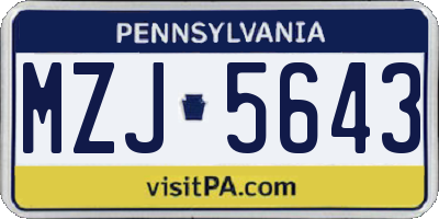 PA license plate MZJ5643