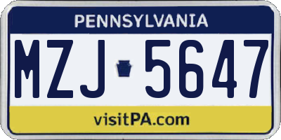 PA license plate MZJ5647