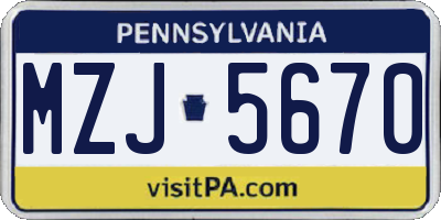 PA license plate MZJ5670
