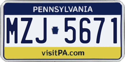 PA license plate MZJ5671