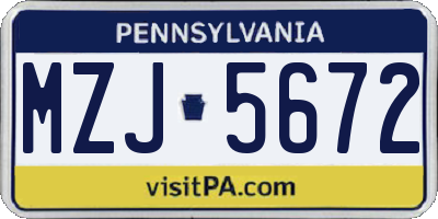 PA license plate MZJ5672
