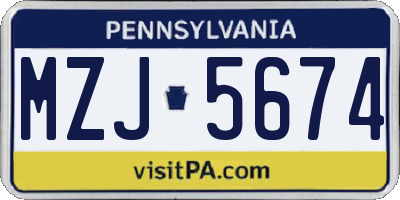 PA license plate MZJ5674