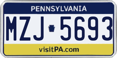 PA license plate MZJ5693