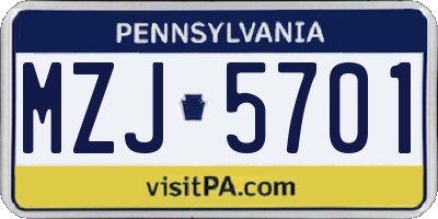 PA license plate MZJ5701