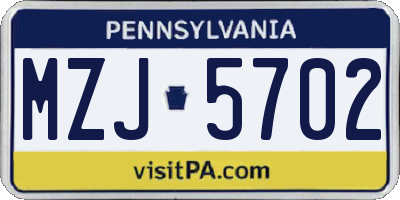 PA license plate MZJ5702