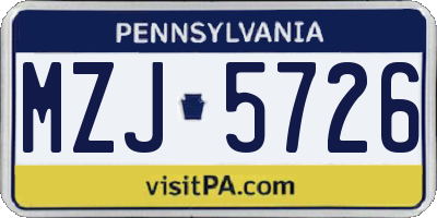 PA license plate MZJ5726