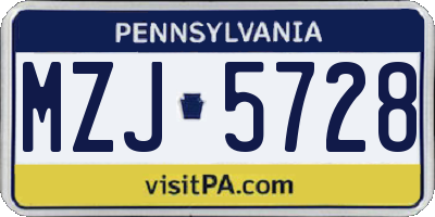 PA license plate MZJ5728