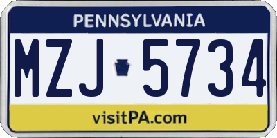 PA license plate MZJ5734