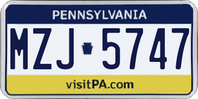 PA license plate MZJ5747