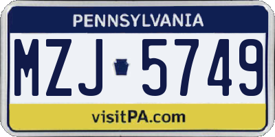 PA license plate MZJ5749