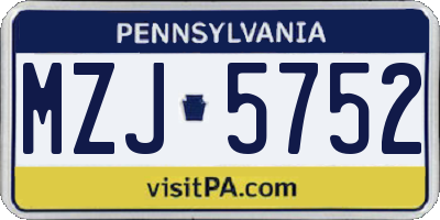 PA license plate MZJ5752