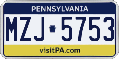 PA license plate MZJ5753