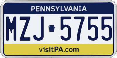 PA license plate MZJ5755