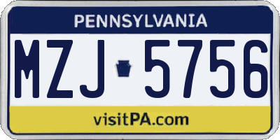 PA license plate MZJ5756