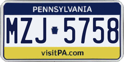 PA license plate MZJ5758