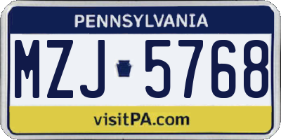 PA license plate MZJ5768