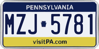 PA license plate MZJ5781