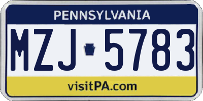 PA license plate MZJ5783