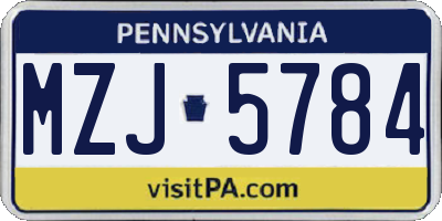 PA license plate MZJ5784