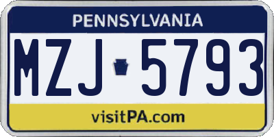 PA license plate MZJ5793