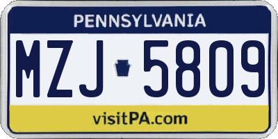 PA license plate MZJ5809