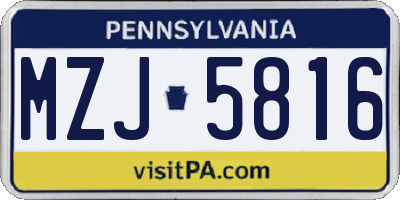 PA license plate MZJ5816