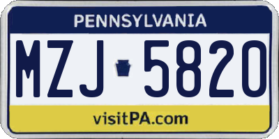 PA license plate MZJ5820